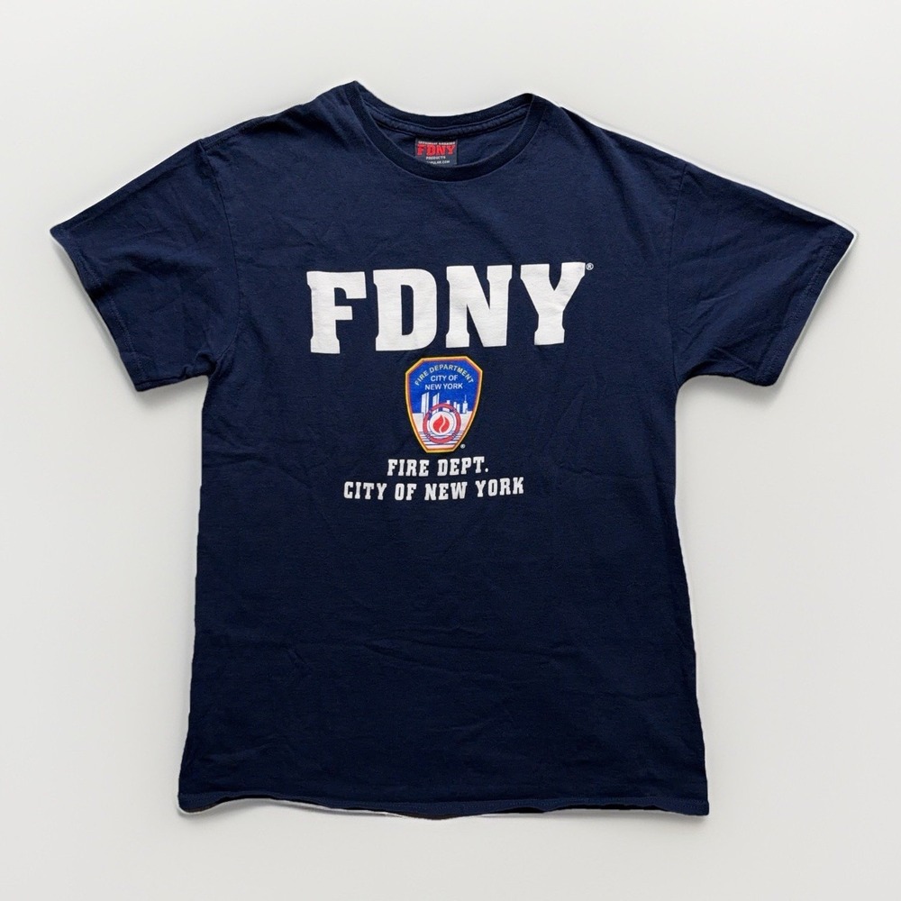 NYFD New York Fire Department FDNY Graphic Blue Logo T Shirt Medium NYC Tee